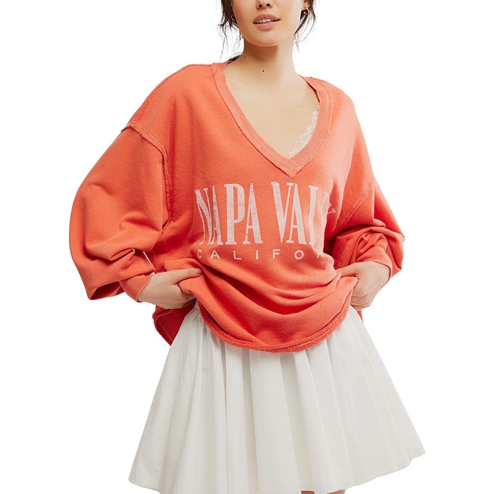 NWT We The Free Venice Rose Sienna V-Neck Napa Vally Graphic Sweatshirt | Sz‎ Lg